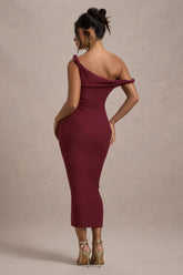 Berry Twisted Asymmetric Midi Dress